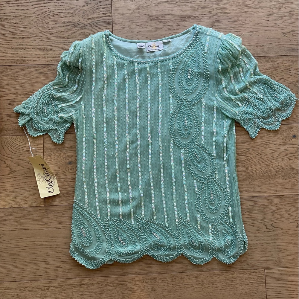 Vintage Oleg Cassini Beaded Top - size 8 / Medium